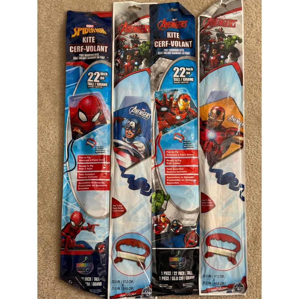 Kite Marvel Spiderman‎ Avengers Kites Lot of 4 EZBreezy Iron Man Captain America